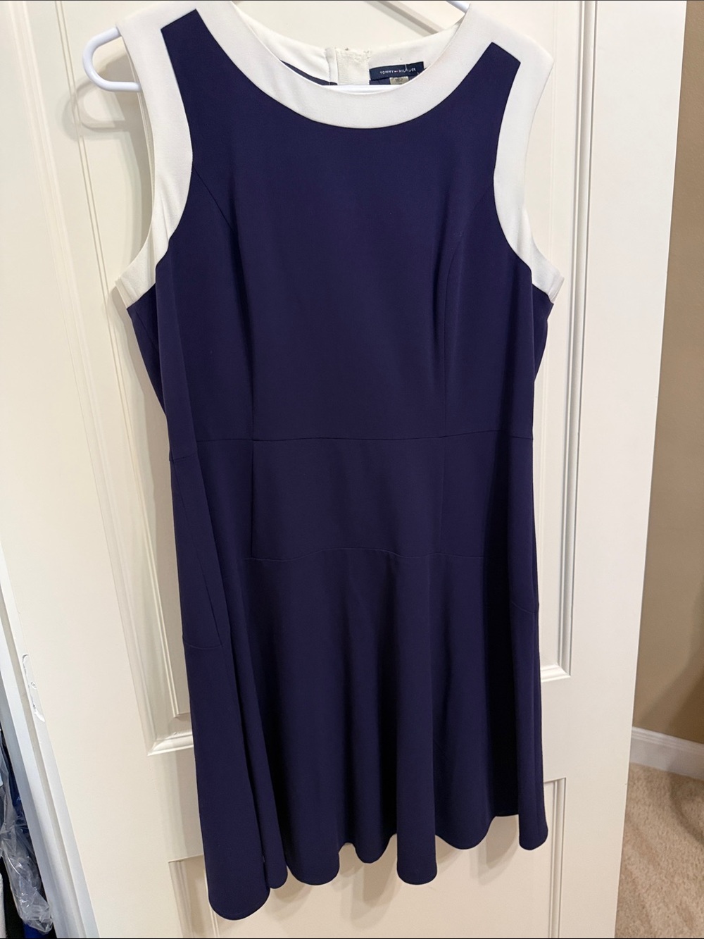 Tommy Hilfiger Navy and White Sleeveless Fit & Flare Dress